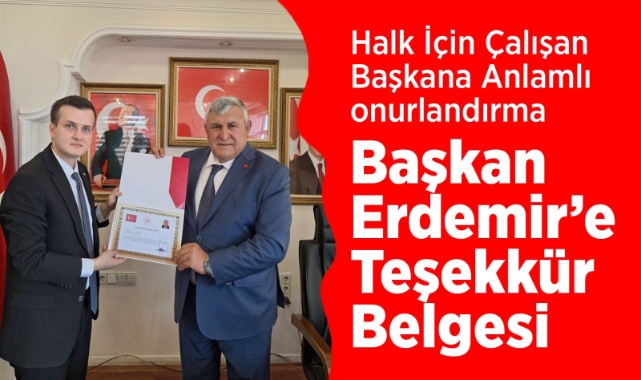 Başkan Erdemir’e teşekkür belgesi