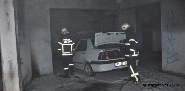Araç otoparkta alev aldı